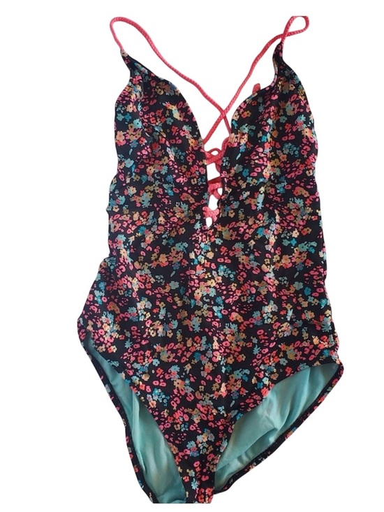 Joe Boxer Other - Joe boxer Neon Floral Black Tie Front Summer One Piece Womans Bathing Suit Large